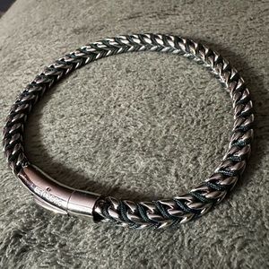 Reynborg mens’ stainless steel & dark green cord bracelet (2XL/9.4”)